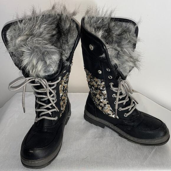 Justice Winter Boots w/ Sequins & Faux Fur - Girl's Size 3M -‎ Fabulous! - Picture 3 of 15